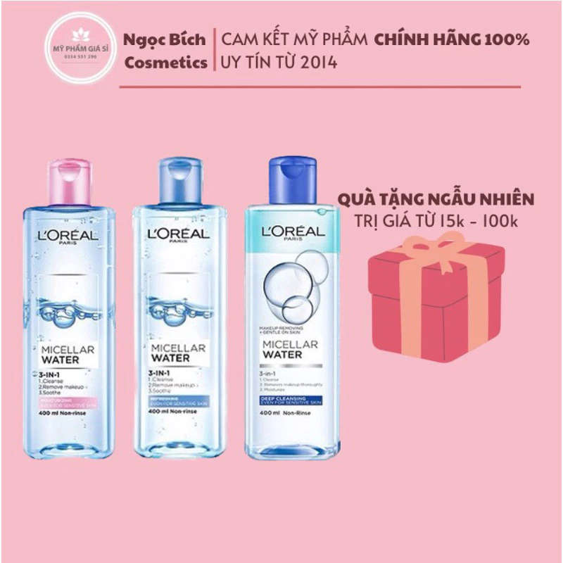 Nước Tẩy Trang L'Oreal Paris Micellar Water 400ml, Làm Sạch Sâu, Dưỡng Ẩm Cho Mọi Loại Da - Nước tẩy trang Loreal