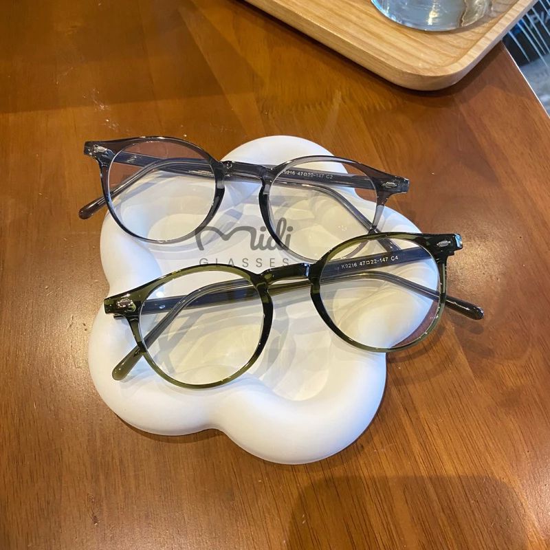 Kính tròn cốt kim loại unisex, hai gạch ngang hai bên (ms9216)