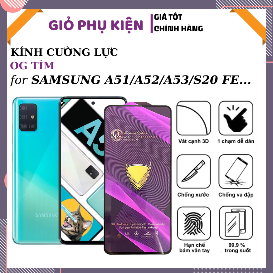 Kính cường lực Samsung Galaxy A52 4G 5G A51 A52s A53 S20 FE M31s full viền