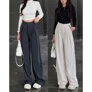 Quần dài culottes ống rộng nữ xếp ly trước ulzzang Maia Quansuongly388 P2K8