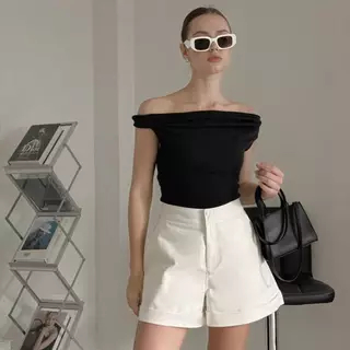 làminapparel - SLEEVELESS COWL NECK TOP - BLACK & WHITE - Áo cộc tay cổ đổ phía trước màu đen và trắng