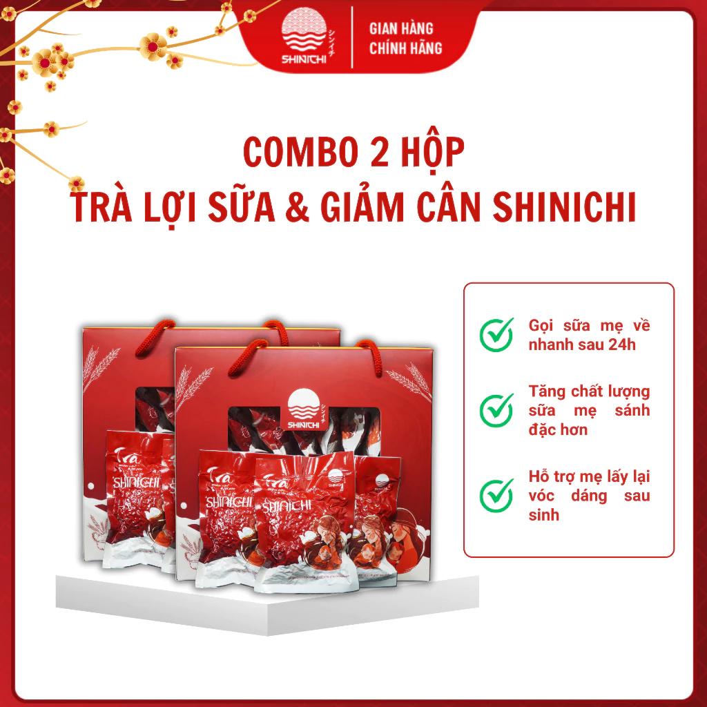 COMBO 2 hộp trà lợi sữa giảm cân Shinichi, lợi sữa cho con, dáng thon cho mẹ