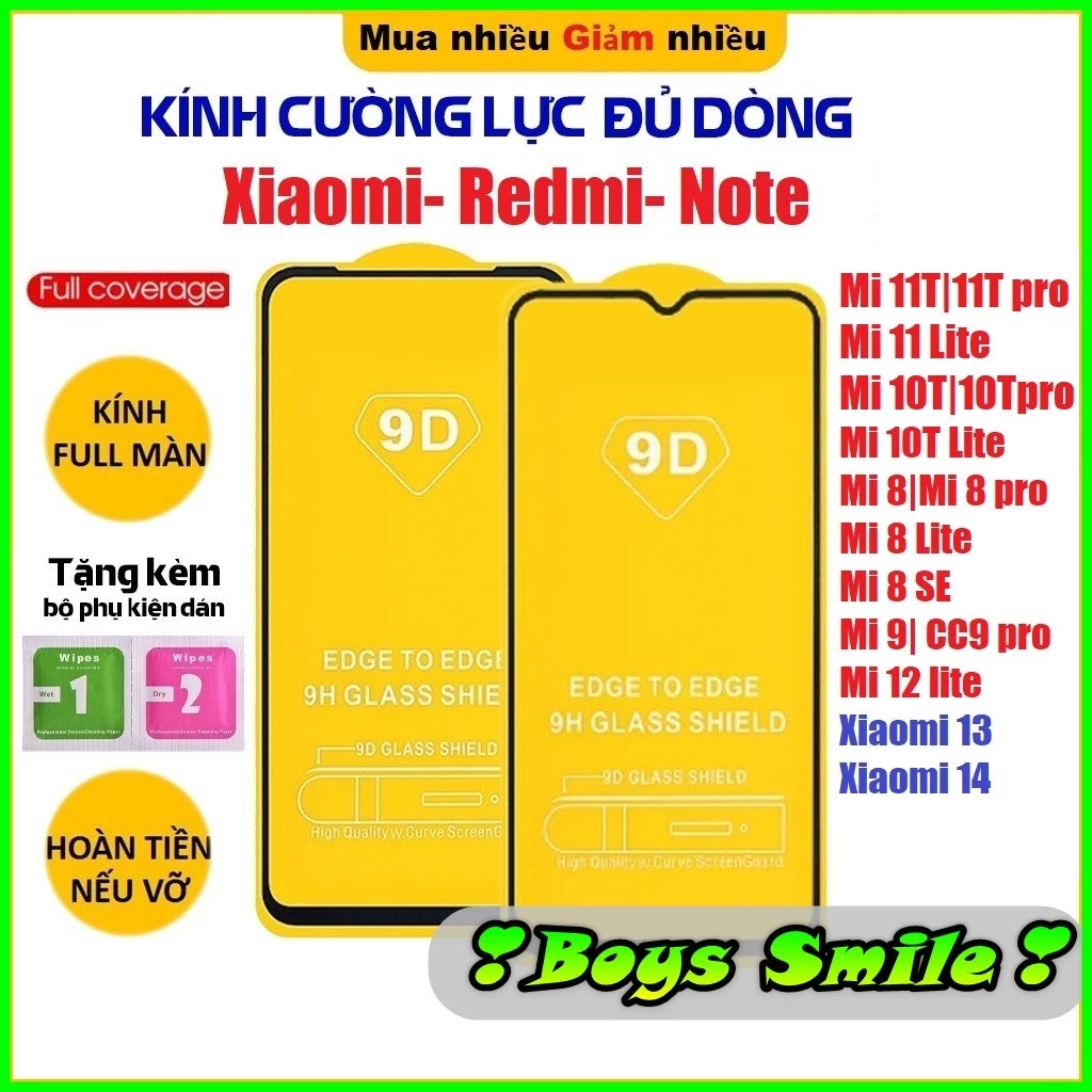 Kính cường lực Full Màn Xiaomi 12 Lite Mi 11lite Mi 11T/11T pro Mi 13T pro Mi 10T pro redmi A3