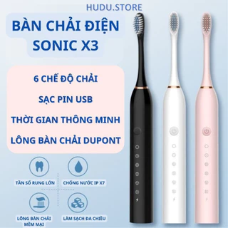 Bàn Chải Điện Đánh Răng Sonic X3 Thông Minh Lông Mềm Cao Cấp HUDU