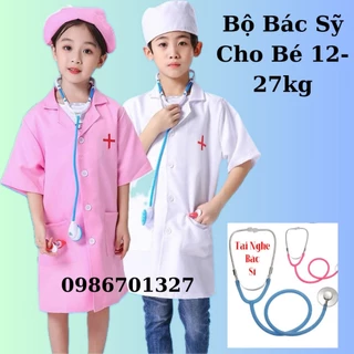 Áo Blouse Bác Sĩ, Y Tá Cộc Tay + Bộ Ống Nghe Nhịp Tim Cho Bé dài 60cm Siêu Dễ Thương