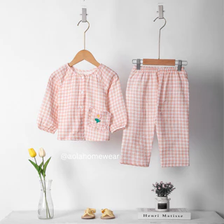 Pijama bé gái xô muslin Áo Lá Homewear A096, đồ bộ dài tay bé gái mặc ngủ xô đũi