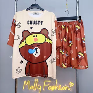 Set đồ bộ hoạt hình ❤️ Bộ mặc nhà Cartoon GẤU CHILL form rộng Freesize Molly Fashion