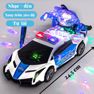 Đồ chơi xe ô tô cảnh sát biến hình xoay 360 độ, có đèn, có nhạc loại xịn, quà tặng sinh nhật cho bé trai