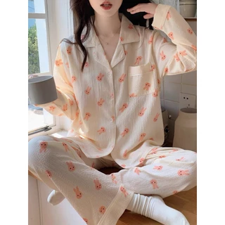 [Sẵn hàng] Bộ đồ ngủ Pijama dài tay thu đông mẫu mới hot Trend - Chất vải đũi xốp Xịn Xò