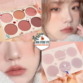 Phấn Hồng Má Kiss Beauty 6 Ô Gam Màu Kẹo Ngọt Nữ Tính, Bảng Phấn Mắt Má Hồng Chất Bột Mịn Lì Làm Sáng Da Chống Thấm Nước