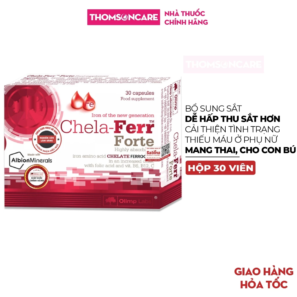 Sắt cho bà bầu Chela - Ferr Forte Hộp 30 viên - hỗ trợ bổ sung và dễ hấp thu sắt