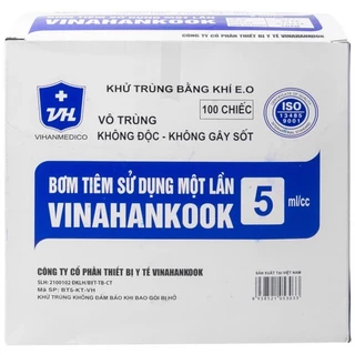 Bơm Kim Tiêm 5ml VINAHANKOOK Dùng 1 Lần Y Tế  Hộp 100 Chiếc