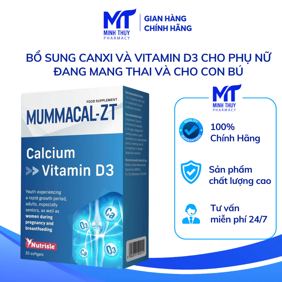 Viên uống Bổ sung vitamin Canxi, Vitamin d3 cho phụ nữ đang mang thai, đang cho con bú, trẻ em - Mummacal - ZT Diamond