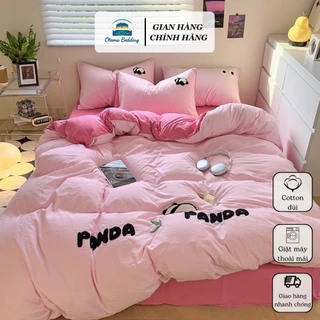 Bộ chăn ga gối 4 món cotton đũi gấu trúc  Panda Otama Bedding, bộ chăn ga cho bé, drap giường 1m4 1m6 1m8 2m đủ size