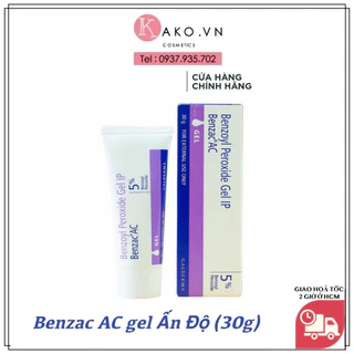 Benzac AC gel Ấn Độ (30g) 5% và 2.5% benzoyl peroxide, giảm mụn, hết mụn