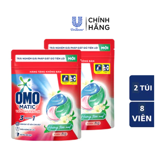 [HC Gift] Combo 2 Túi viên giặt tiện lợi OMO 3 trong 1 (4 viên/túi) - Tươi mát