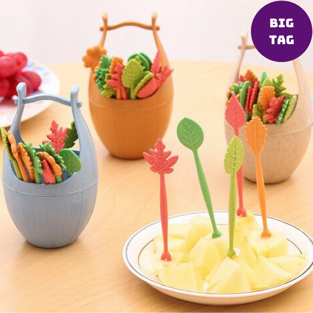 bộ 10 dĩa xiên hoa quả nhựa cao cấp, nĩa xiên đồ ăn nhựa việt nhật kèm hộp đựng dễ thương 3399