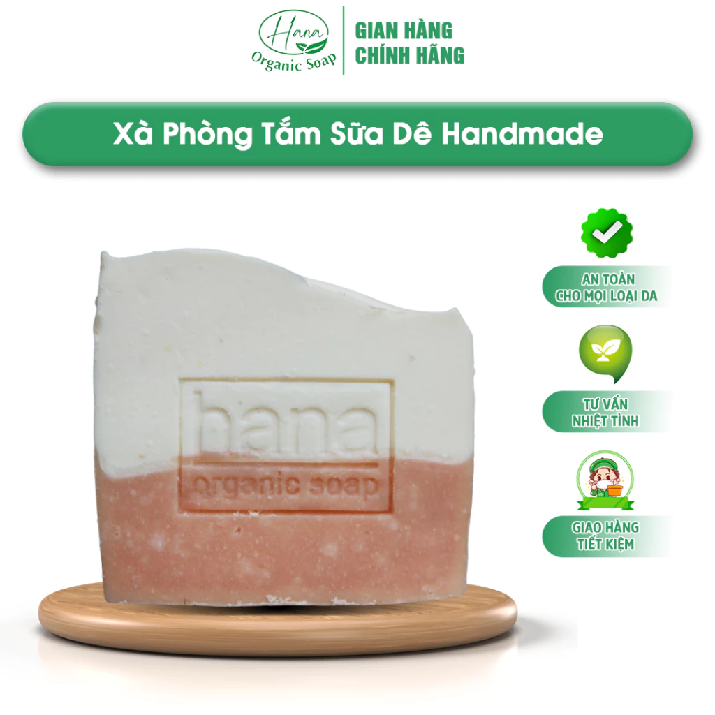 Xà Phòng Tắm Handmade - Xà Bông Cục HANA ORGANIC Chiết Xuất Từ Sữa Dê Giúp Dưỡng Trắng, Làm Sạch Saaum Giảm Nếp Nhăn