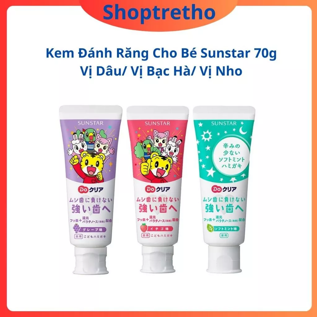 Kem Đánh Răng Cho Bé Sunstar 70g Vị Dâu/ Vị Bạc Hà/ Vị Nho