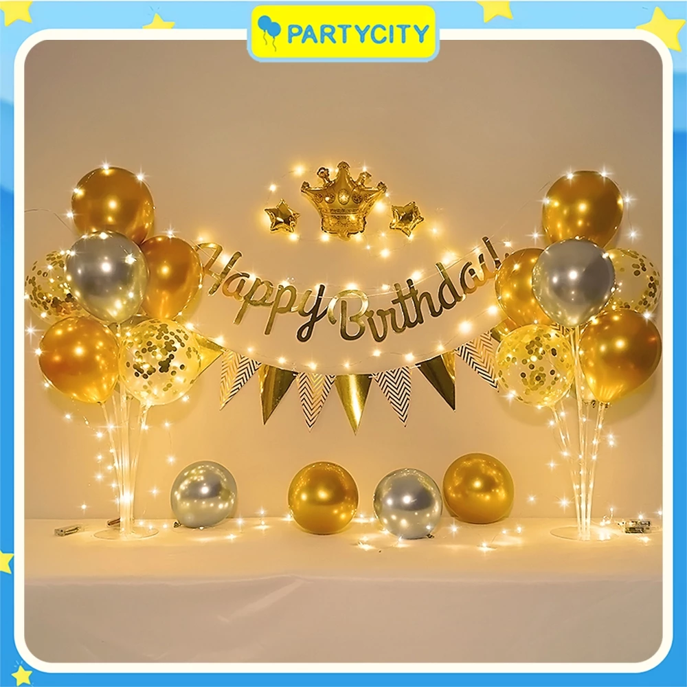 Set bóng trang trí sinh nhật kèm đèn led và 2 trụ bóng, bóng bay trang trí sinh nhật cho người lớn và các bé