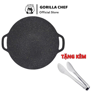 Chảo đá nướng chống dính Hàn Quốc Gorilla Chef ít dầu, hạn chế khói, dùng được trên mọi loại bếp (Tặng kèm đồ gắp)