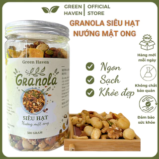 Granola siêu hạt, ngũ cốc ăn kiêng giảm cân, nướng mật ong không đường eat clean, siêu Macca (10% yến mạch) Green Haven