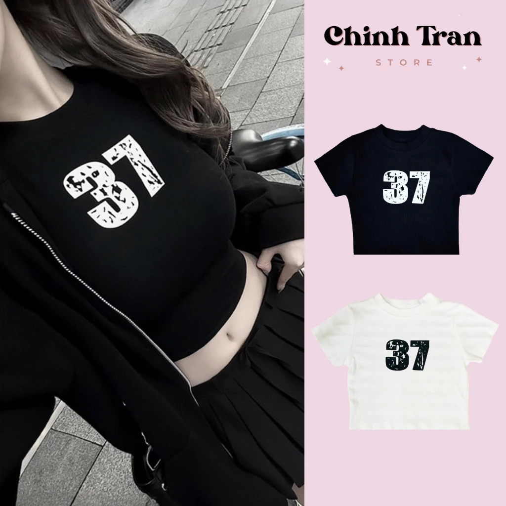 Áo Croptop tay ngắn in hình SỐ 37 basic năng động - Chinh Trần Store