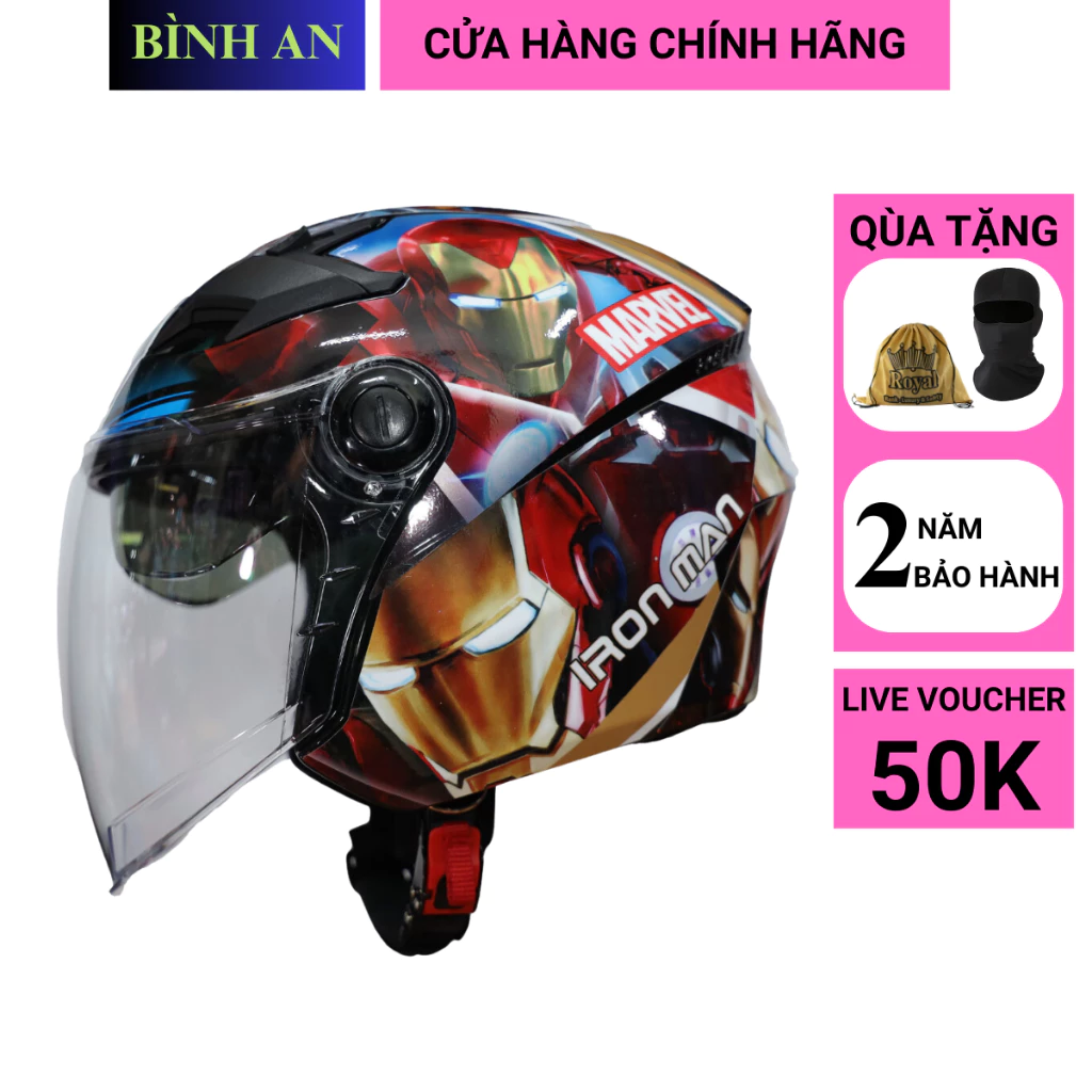 Mũ Bảo Hiểm 3/4 Royal M268 2 Kính Lên Tem IRON MAN - HoangTrongStore