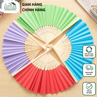 Quạt Vải Gấp Decor Kim Vinh Bằng Gỗ Tre Nhiều Màu Dài 21cm