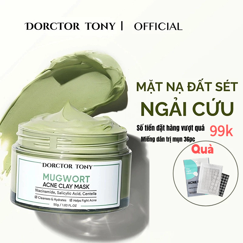 Mặt nạ đất sét ngải cứu cải thiện vấn đề mụn Mặt Nạ Đất Sét Trà Xanh Thu Nhỏ Lỗ Chân Lông 100g