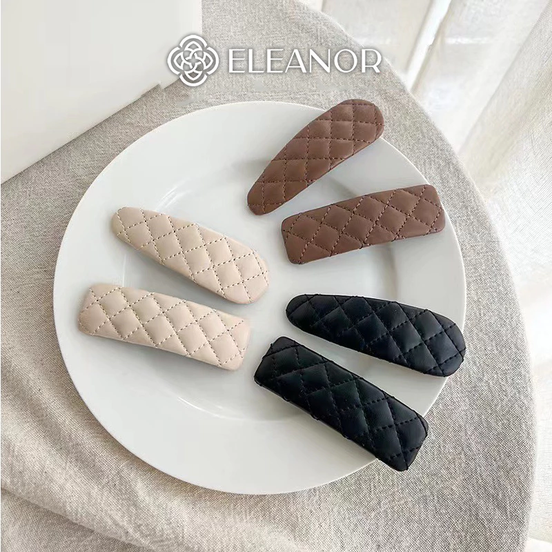 Kẹp tóc nữ Eleanor Accessories bọc da trơn họa tiết ô vuông basic phụ kiện tóc kẹp tóc mái 6009