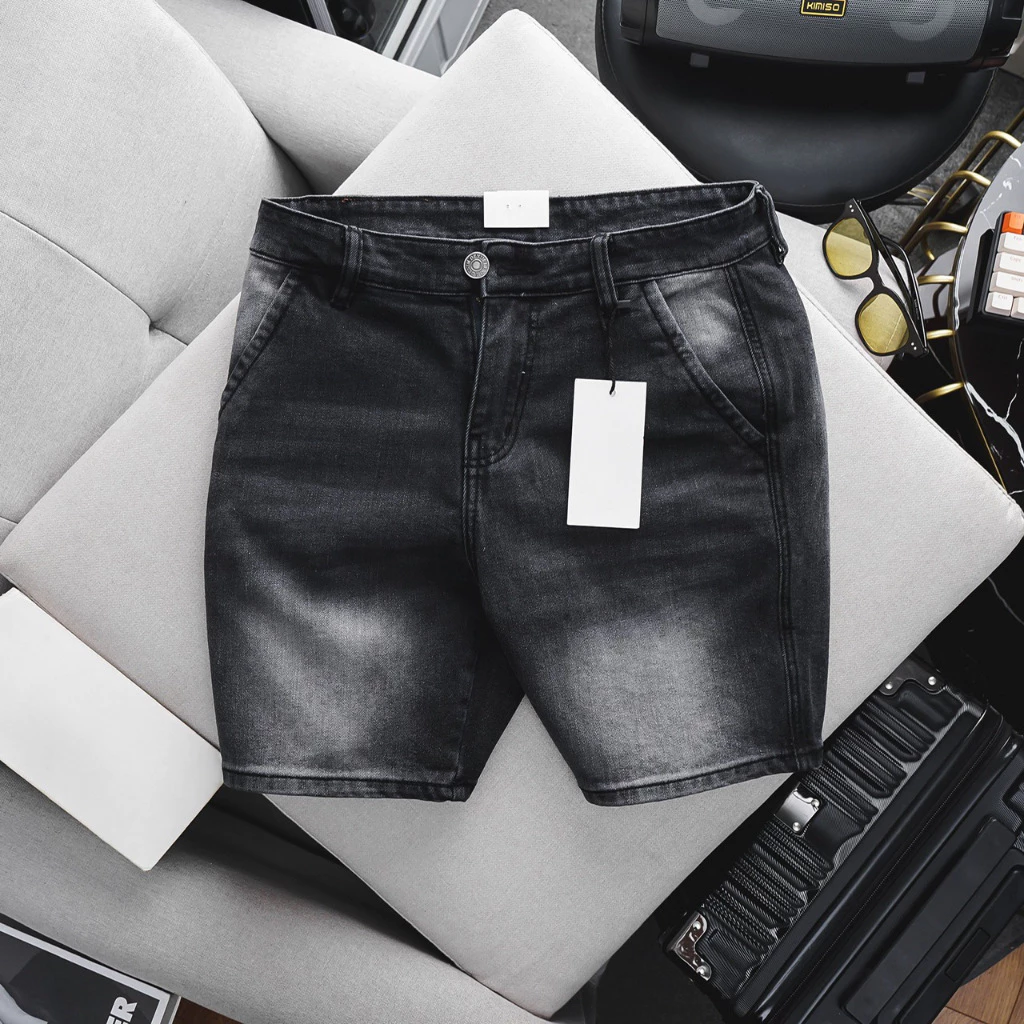 Quần short jean nam đen xám nhấn túi co giãn vnxk xịn slimfit