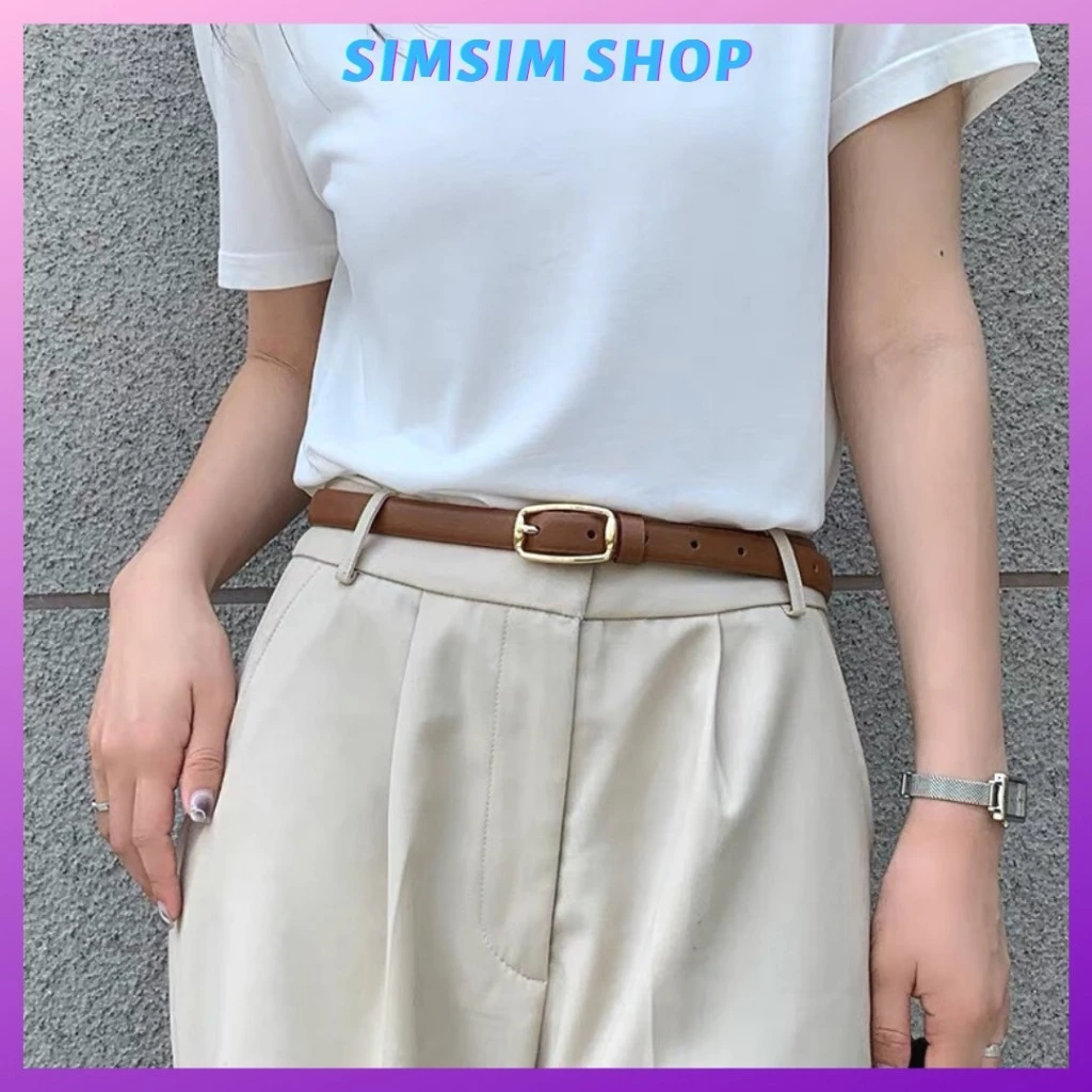 Thắt lưng nữ bản nhỏ mặt nhỏ vàng basic không viền TL037 da đẹp - dây nịt lưng quần tây vải đơn giản Simsimshop