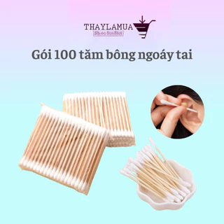 Túi 100 tăm bông ngoáy tai thân gỗ người lớn trẻ em 2 đầu - Lấy ráy tai mềm mại kháng khuẩn thân thiện với môi trường