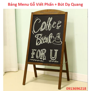 ( Kho Sỉ ) Bảng menu gỗ đen kt 40 x 60, 50 x 70, 60 x 80cm - Tặng bút dạ quang, hộp phấn màu