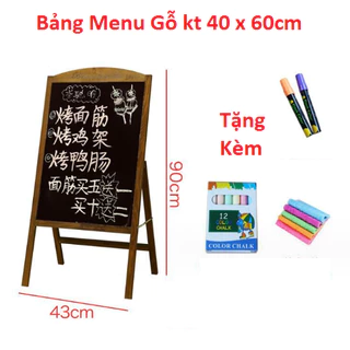 ( Kho Sỉ ) Bảng menu gỗ đen kích thước 40 x 60cm - Tặng bút dạ quang, hộp phấn màu