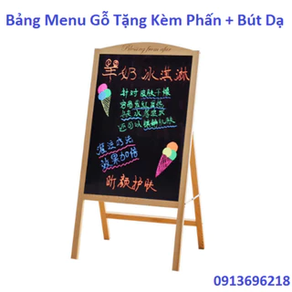 ( Sẵn Hàng ) Bảng menu đen chân gỗ kt 40 x 60, 50 x 70, 60 x 80cm - Tặng bút dạ quang + hộp phấn