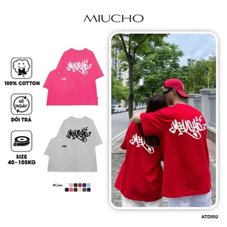 Áo thun form rộng local brand ATD892 Miucho tay ngắn vải cotton cổ tim in typography