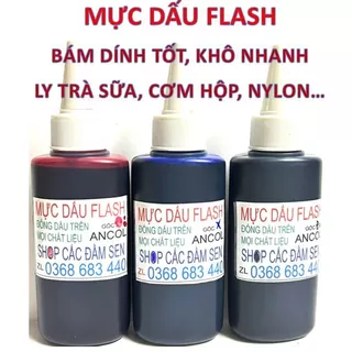 MỰC DẤU FLASH KHÔ NHANH BÁM DÍNH TỐT LÊN BỀ MẶT CƠM HỘP, LY TRÀ SỮA, NYLON... CHAI 110ML