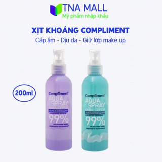 Xịt khoáng Hyaluronic Compliment 200ml thành phần thiên nhiên, cấp ẩm, phục hồi, làm dịu da