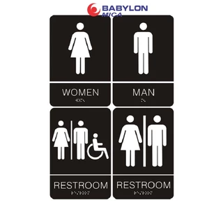 Biển Chỉ Dẫn Toilet Vệ Sinh, WC, MEN, WOMEN, Bảng Acrylic / Mica Khắc Laser Chống Nước
