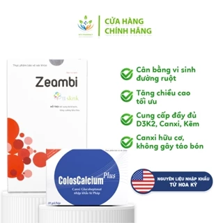 Combo tăng chiều cao Zeambi men vi sinh Colos Calcium Plus dạng hộp (Men vi sinh 30 gói & Canxi 20 gói)