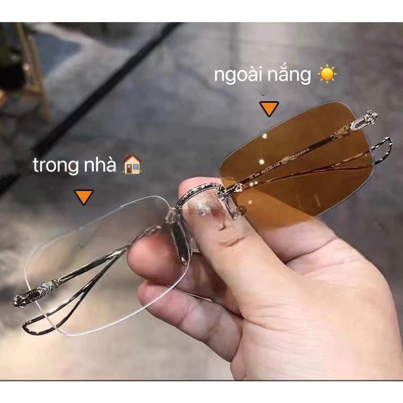 Gọng kính Đổi màu -chống ánh sáng xanh- không viền phù hợp cả nam và nữ