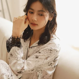 Bộ Pyjama Hoa Tay Dài Đồ Ngủ Mặc Nhà / Rose Long PJ Set with Lace After Bath PJ068