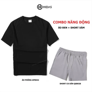 Combo Set Bộ Năng động Hidas Áo phông cotton lỗ AP0042 + Quần Short Co dãn QS0028