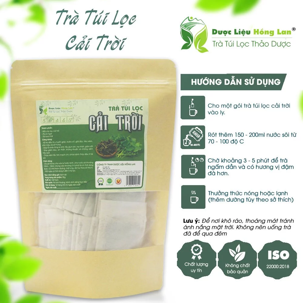 ✅ Trà Túi Lọc Rau Cải Trời 90g (30 túi lọc x 3g) Dược Liệu Hồng Lan