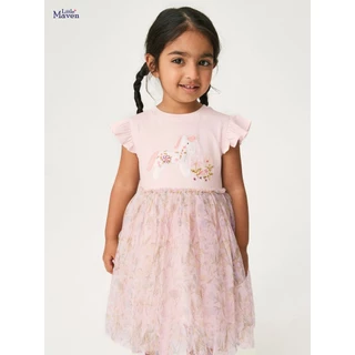 Váy Little Maven bé gái hồng hoa pony S1851