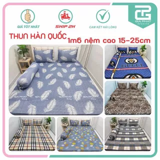 Bộ ga 1m6×2m nệm cao 17_27cm thun lạnh Hàn Quốc 4 món 1ga, 3 vỏ gối