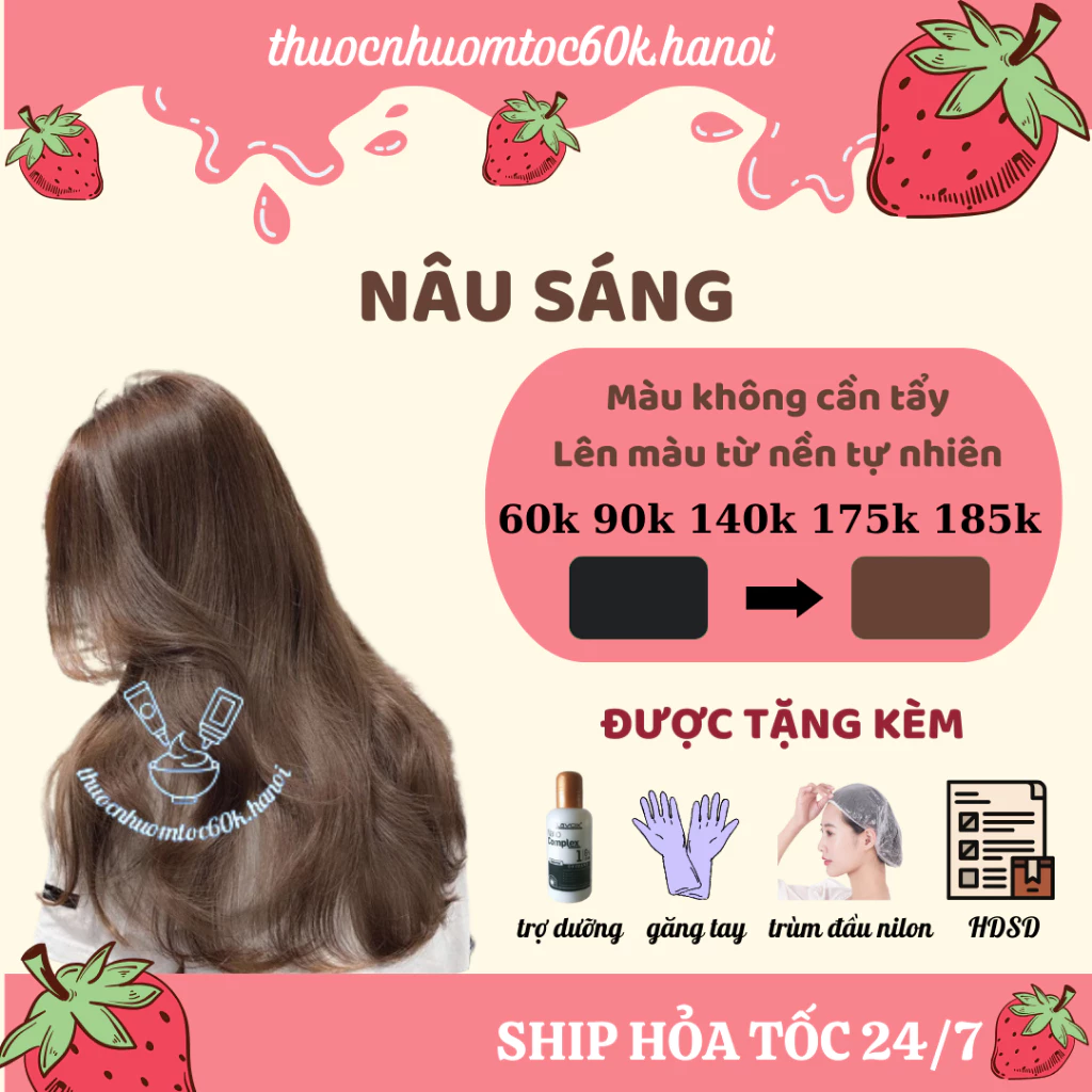 Thuốc nhuộm tóc màu Nâu Sáng, Nâu Bambi kèm oxy trợ dưỡng găng tay