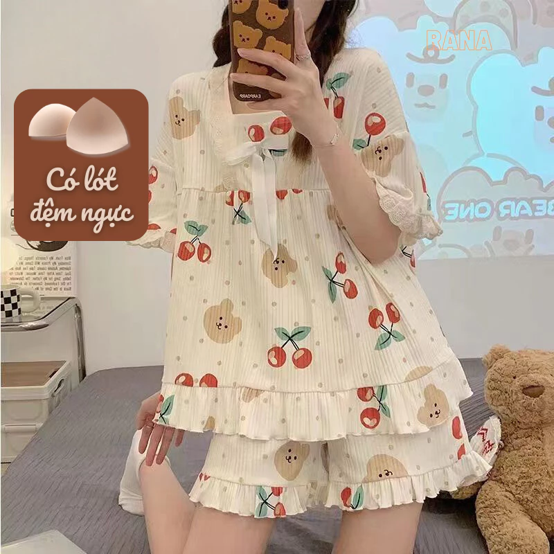 Bộ quần mặc nhà RaNa kiểu dáng Hàng Quốc đồ bộ mặc nhà có đệm ngực cho nữ phong cách dễ thương